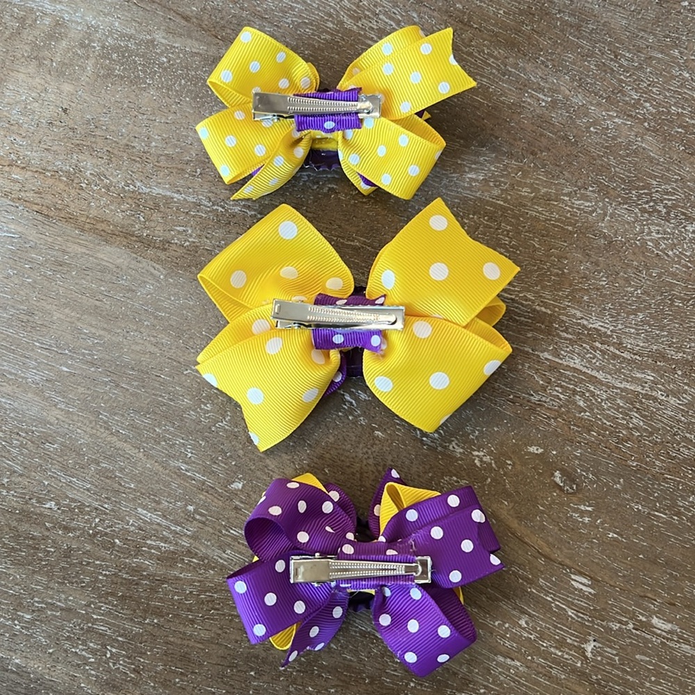 LSU Polka Dot Hair Bow Trio - Picture 6 of 6